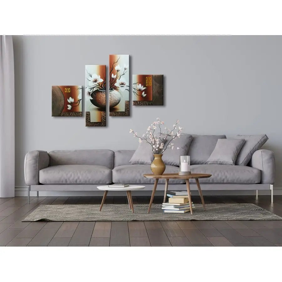 Handpainted Modern Canvas Wall Art Framed Floral Decor