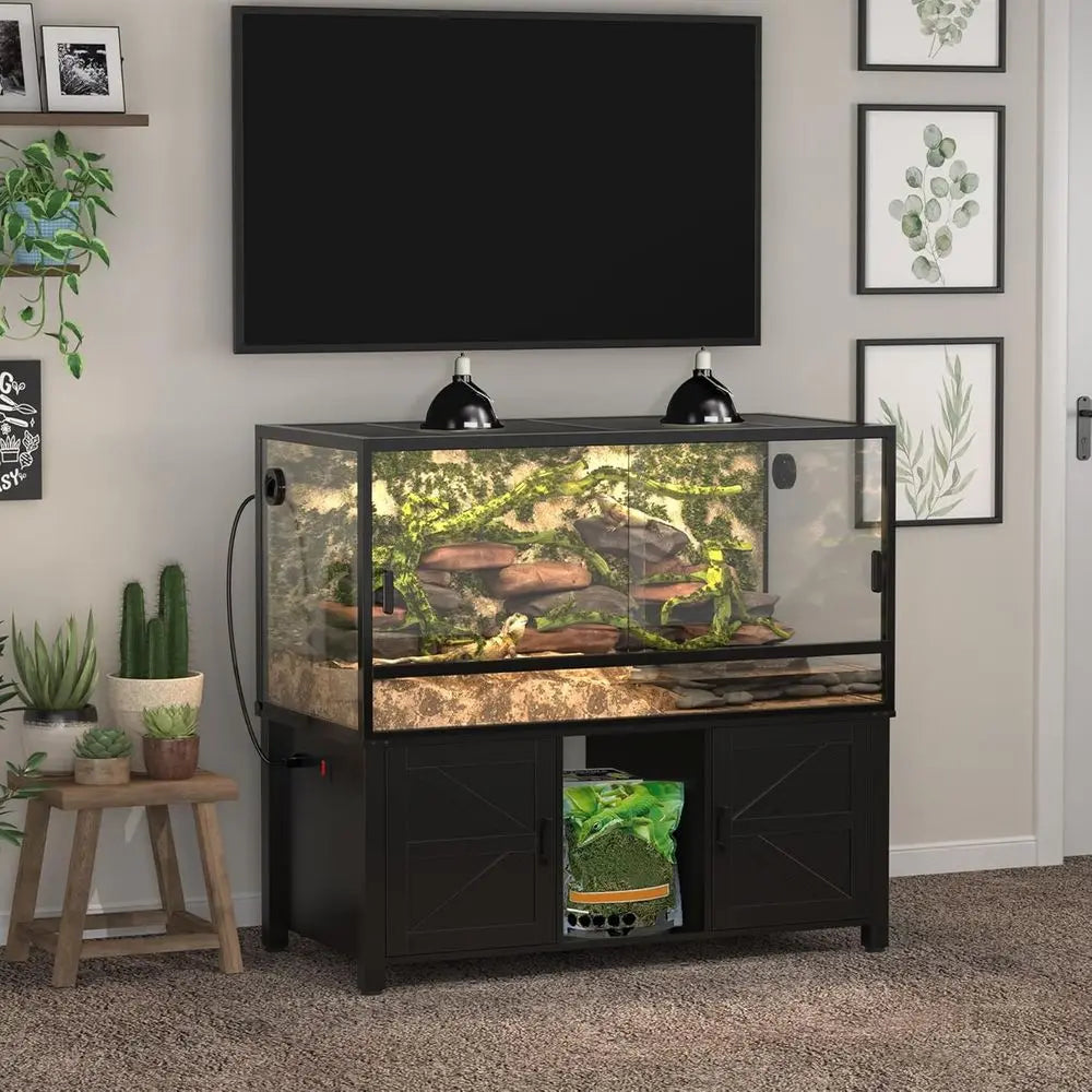 Reptile Tank Stand or 120–230 Gallon Terrariums – Tall Enclosures or Stacked 4x2x2 PVC Tanks – Furniture-Style Cabinet with Stor