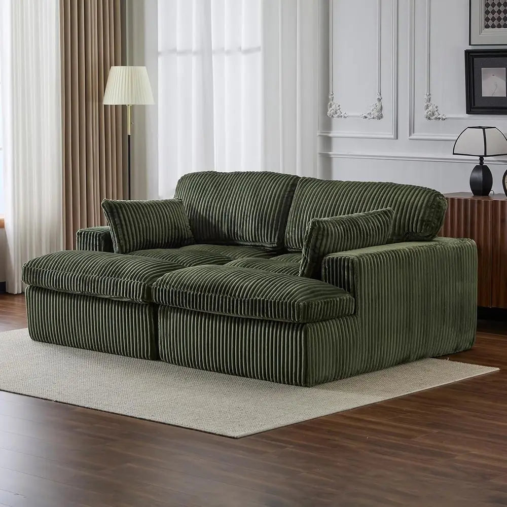 Double Chaise Lounge Sofa With Corduroy Upholstery And Sleeper Function