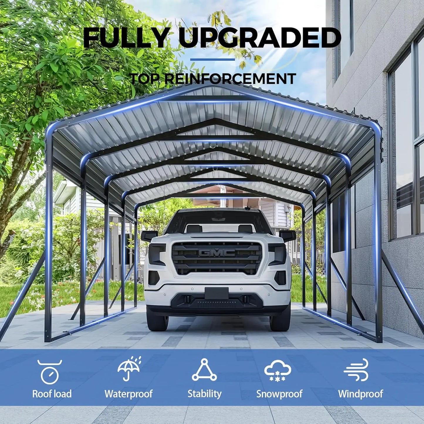 12'X20' Heavy Duty Carport Canopy Galvanized Steel Roof with Reinforced Stable Triangle Frame for Snowy Conditions,Customized