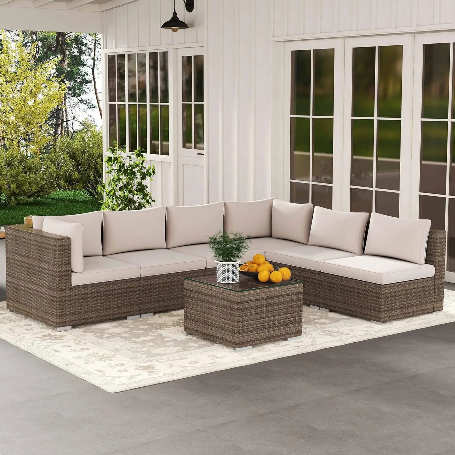 7-Piece Outdoor Patio Furniture Set Handwoven All-Weather Rattan