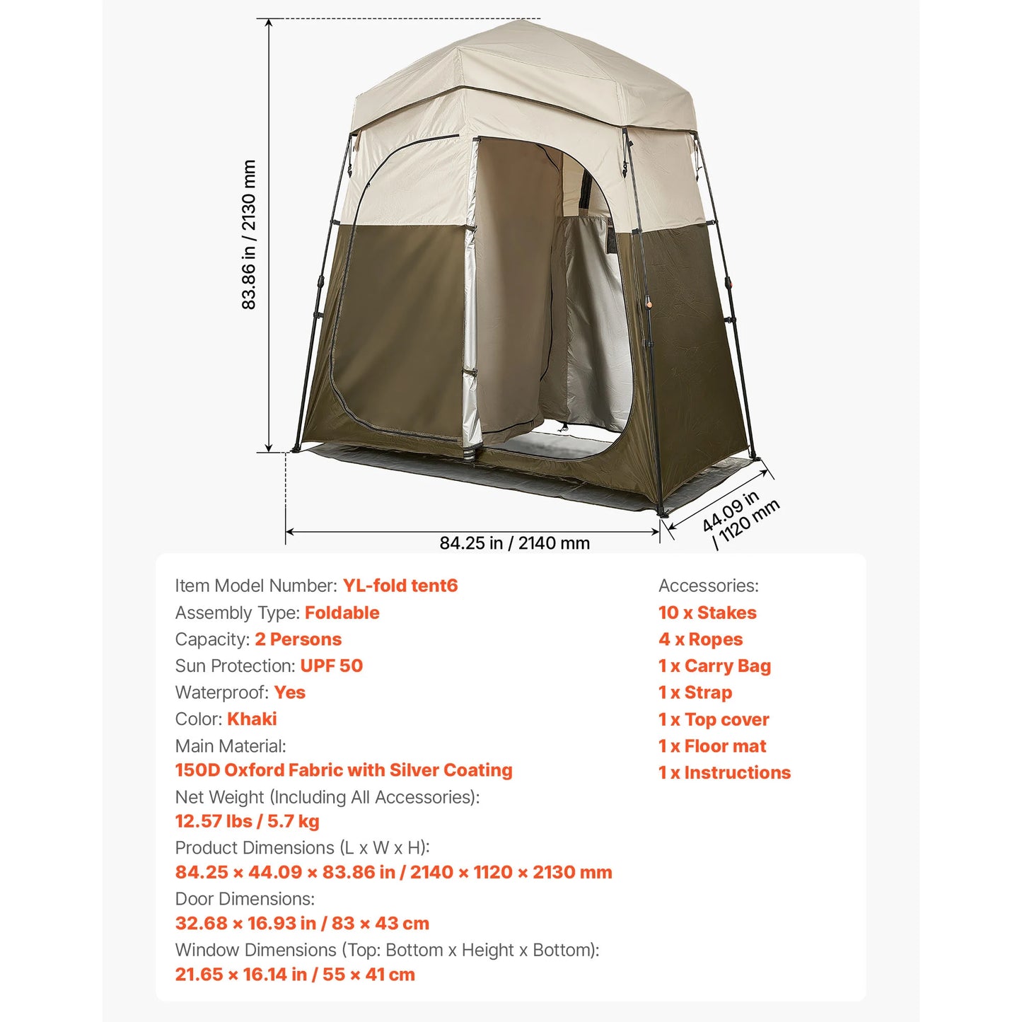 SucceBuy Camping Shower Tent 1 Room Foldable Privacy Changing Room Crossbar