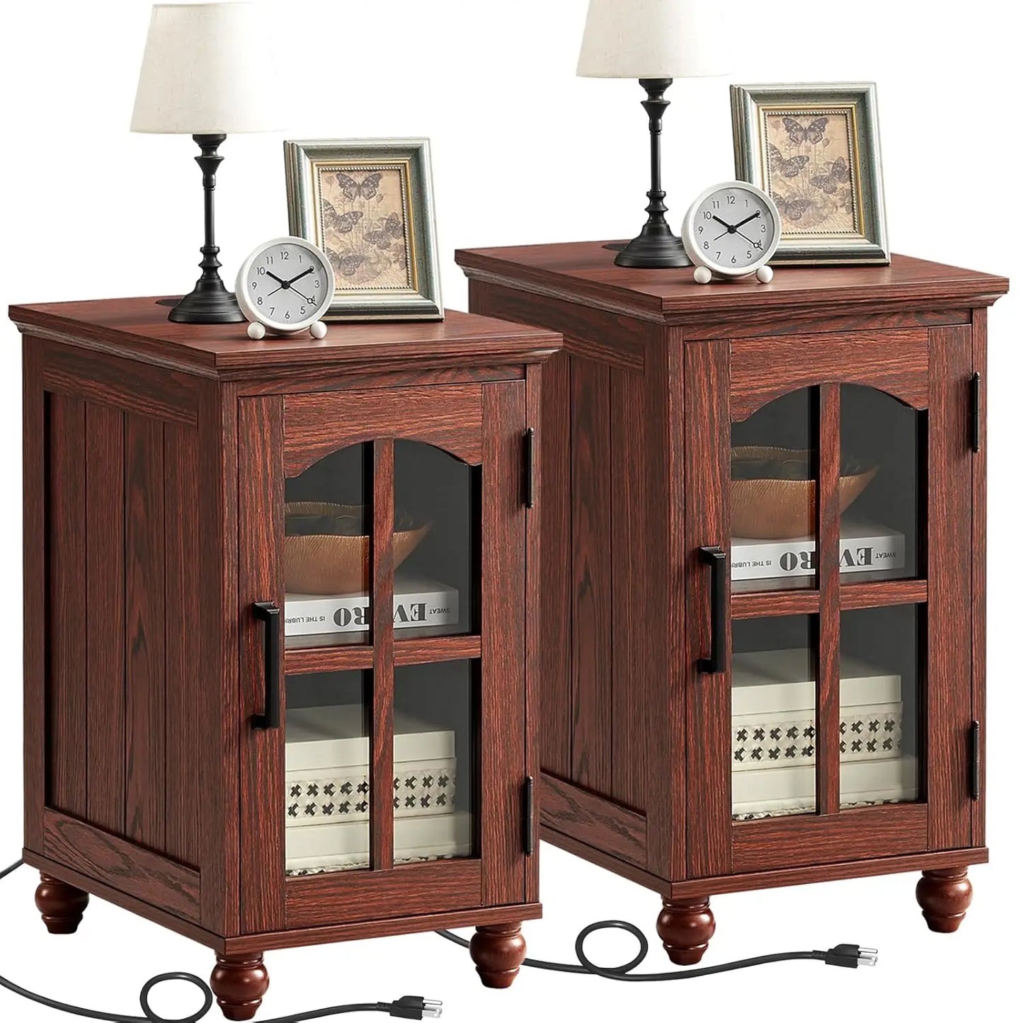 HUANZHUANG Narrow Side Table Set Of 2 With Charging Station