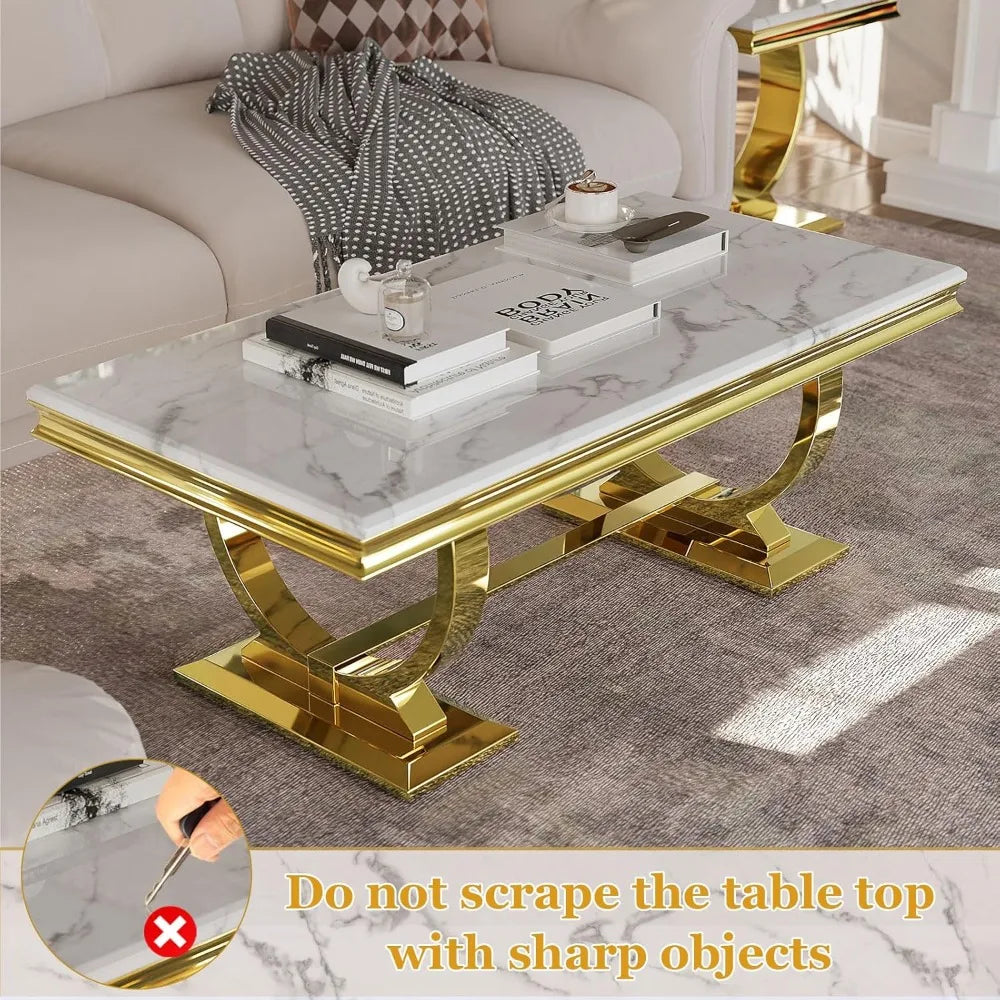 Coffee Table With Double U Base And Textured Desktop
