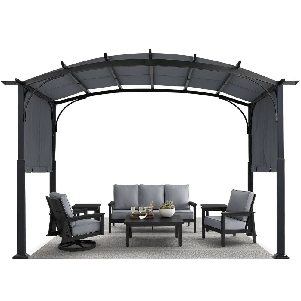 Outdoor Retractable Pergola with Sun Shade Canopy Metal Frame Garden Patio Shelter, Custom