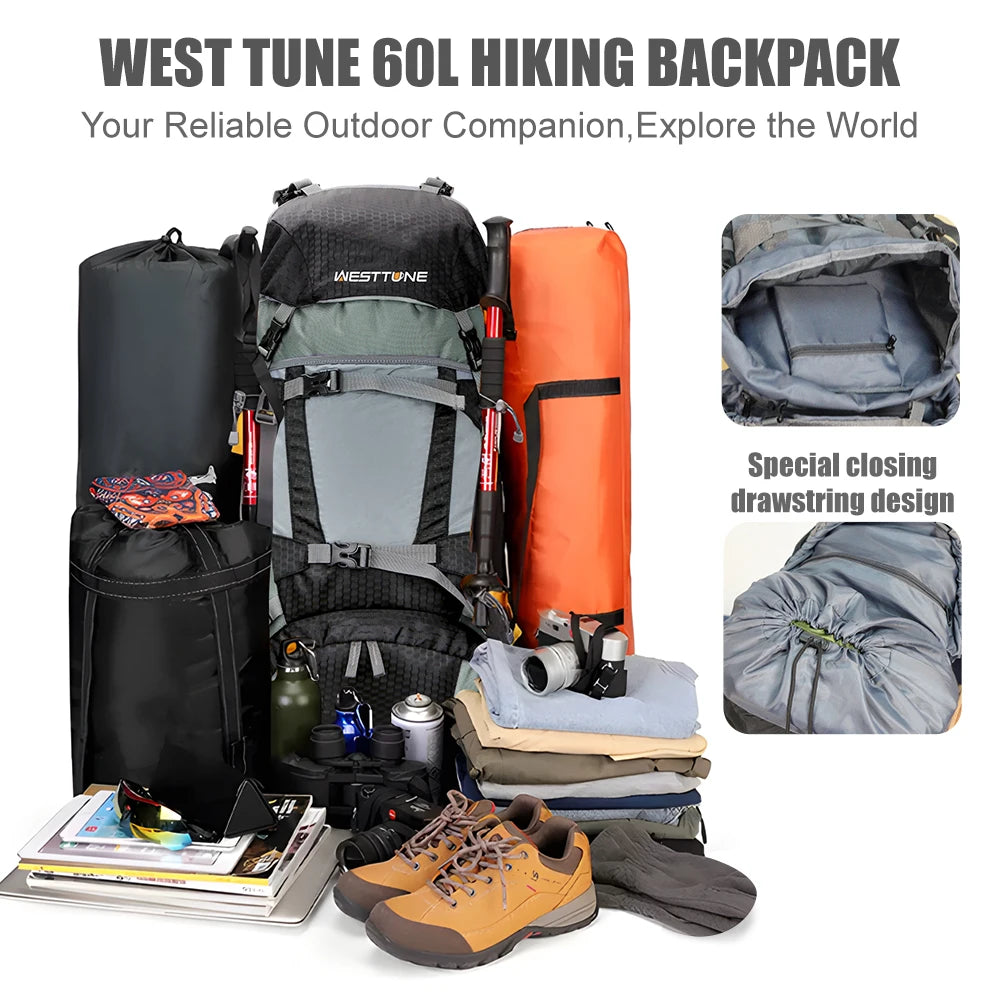 WEST TUNE Explorer Internal Frame Backpack for Hiking Rain Cover