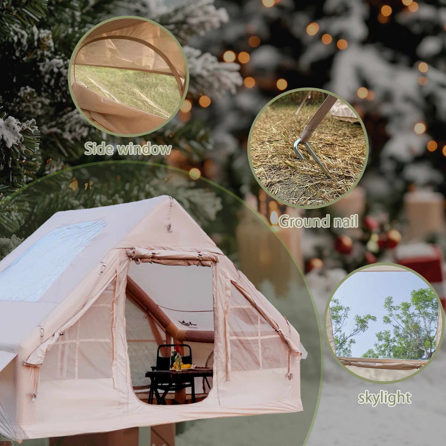 4-8 Person Inflatable Camping Tent - Quick-Setup Air Frame, 4-Season Waterproof Shelter with Stove Jack & Portable Design.