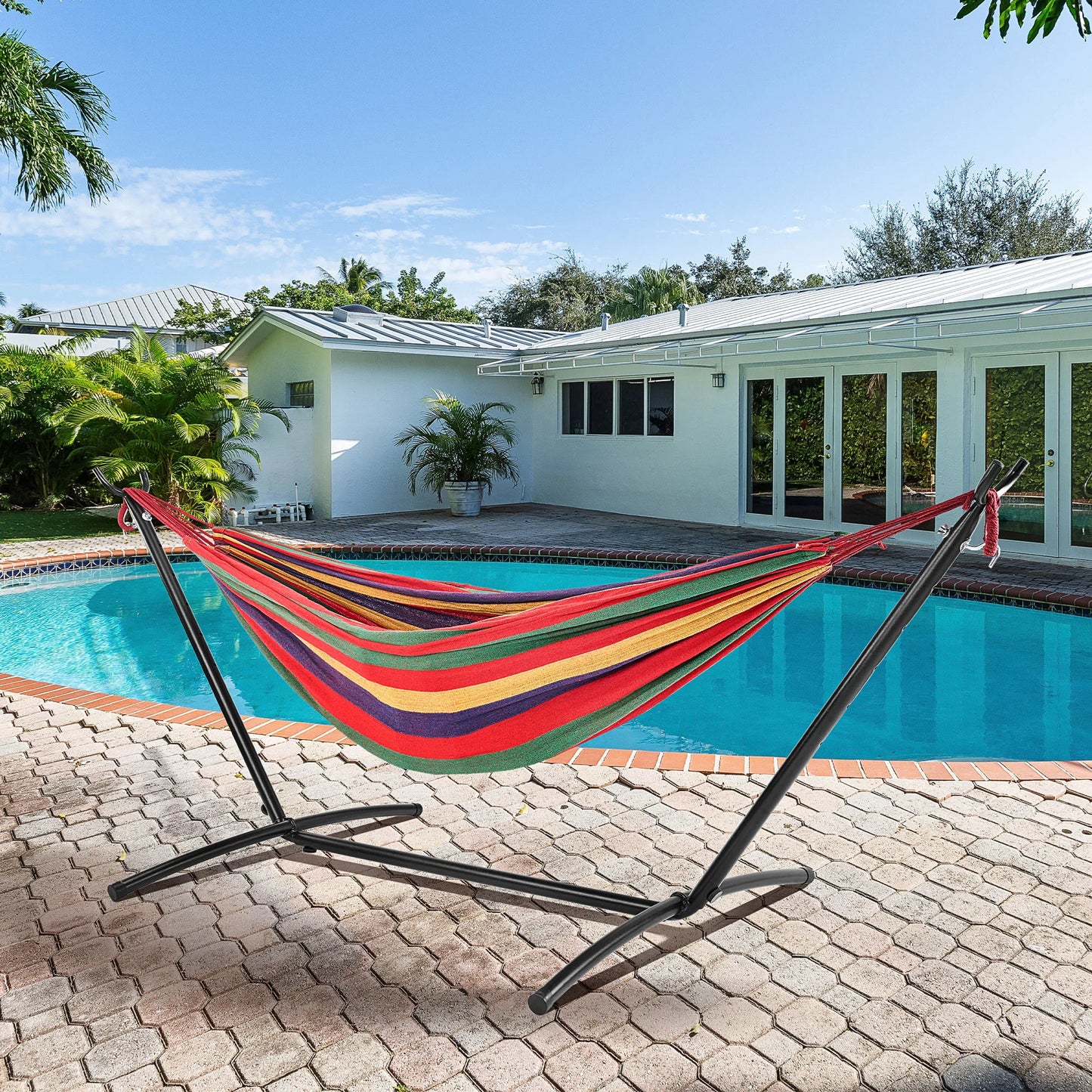 JHK Double Hammock With Space Saving Steel Stand Two Person