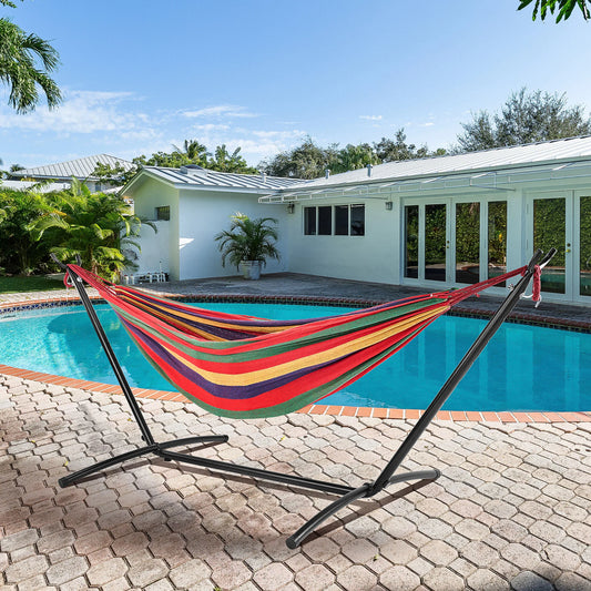 JHK Double Hammock With Space Saving Steel Stand Two Person
