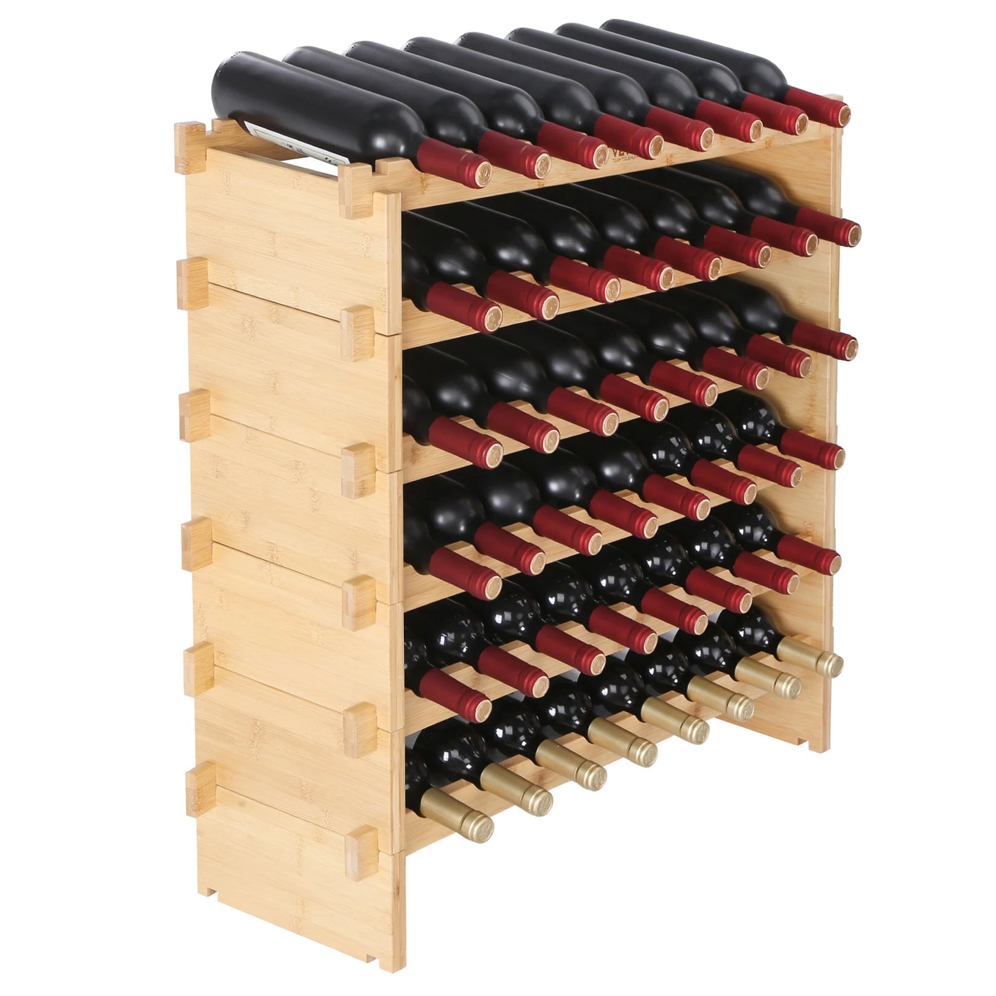 SucceBuy 8-Tier Bamboo Stackable Wine Rack Free Standing Storage