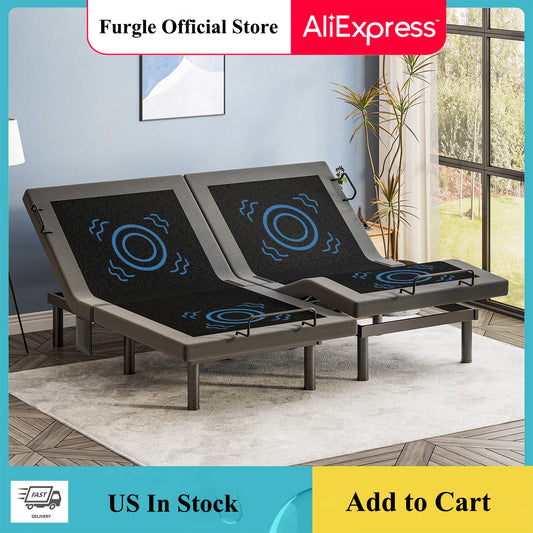 Furgle Twin Split King Size Adjustable Bed Base Frame with Massage Silent Double Motor with Wireless Remote Control Bedroom