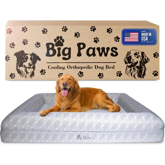 XL Orthopedic Cooling Dog Bed for Large & Senior Dogs - High-Density Foam, Waterproof, Washable, Non-Slip, Raised Bolster for Jo