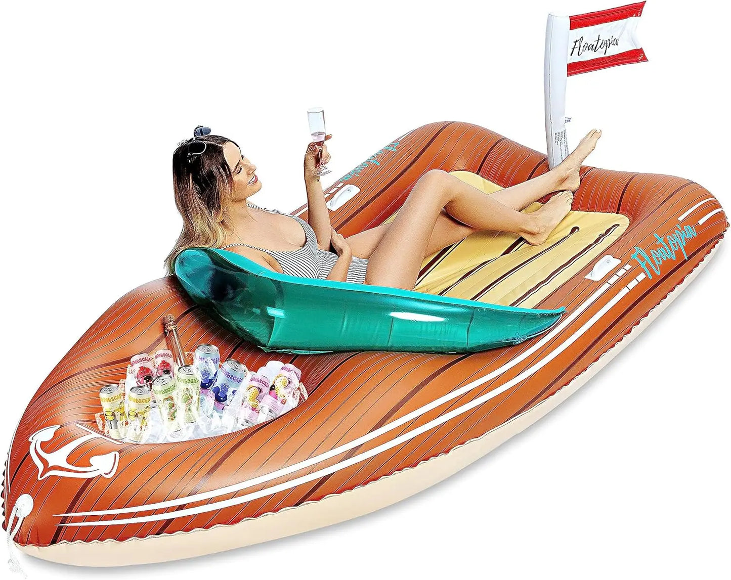 Joyfy Giant Boat Pool Float with Cooler and Tow Point