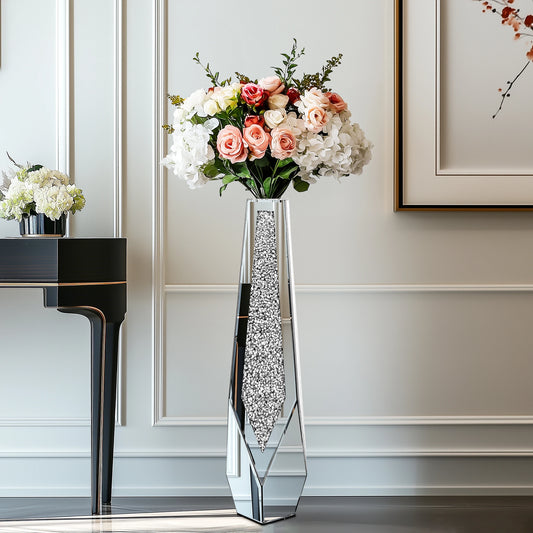 Crushed Diamond Mirror Floor Vase for Modern Home Decor Centerpiece