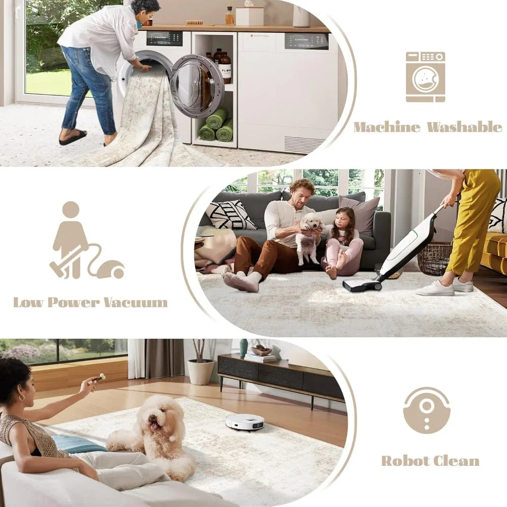 Vintage Boho Medallion Area Rug Washable Low Pile Non Slip