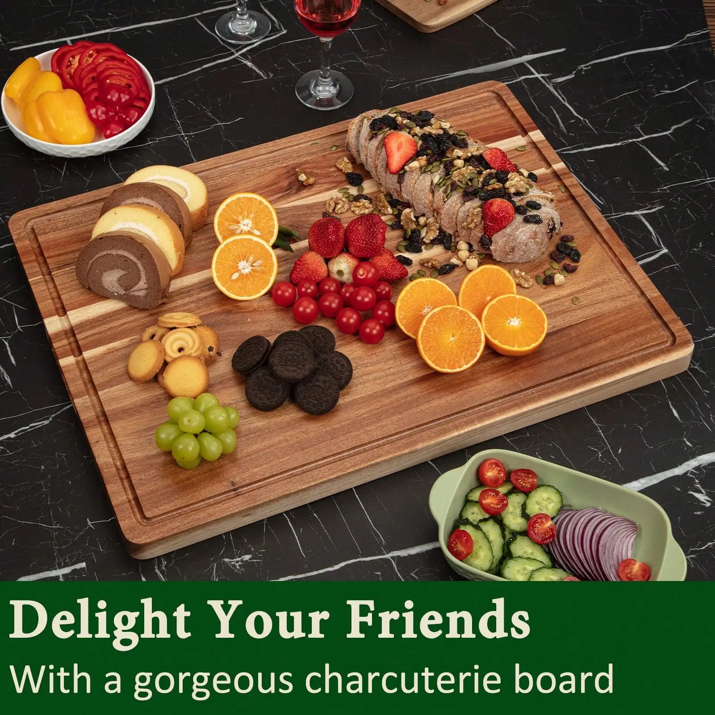 Acacia Wood Cutting Board With Juice Groove Reversible