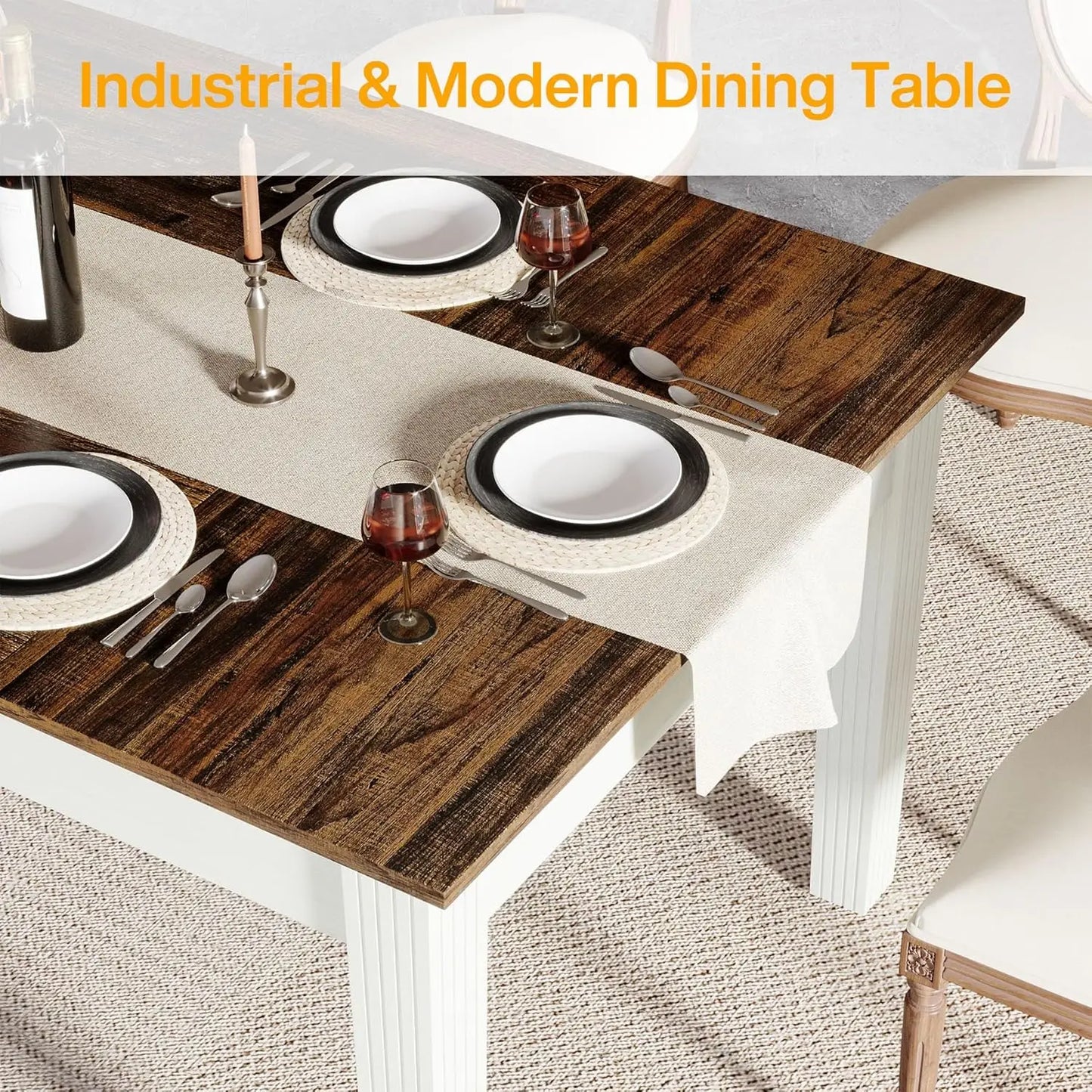 Modern Farmhouse Dining Table With Solid Wood Legs
