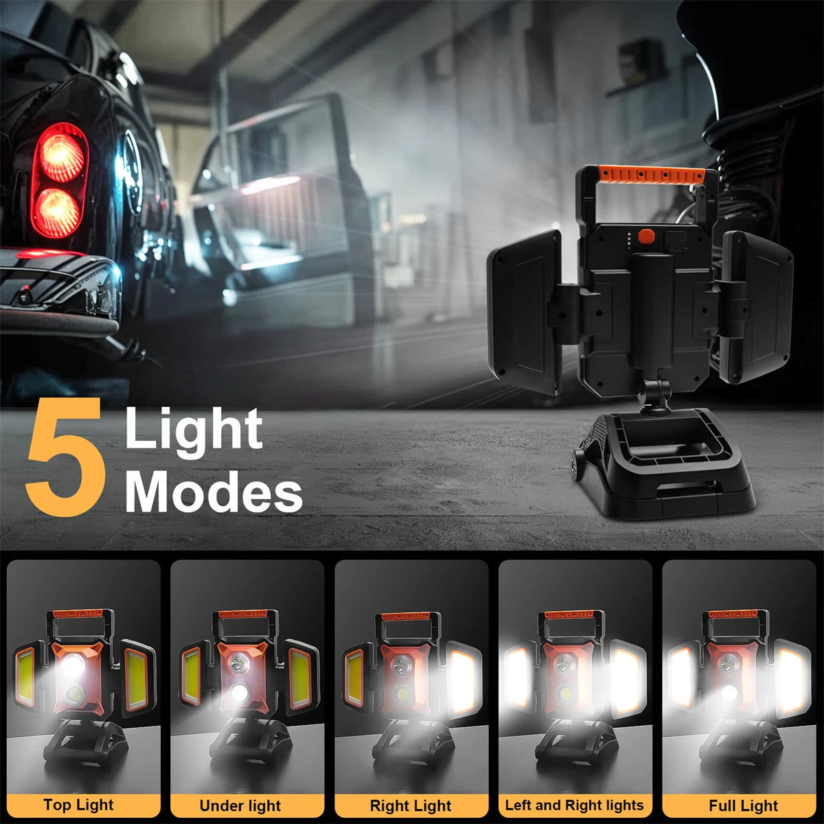 4000LM Magnetic & Clamp LED Work Light Rechargeable,4400mAh Portable FloodLight with 5 Modes,For Workshop, Car Repair,Emergency