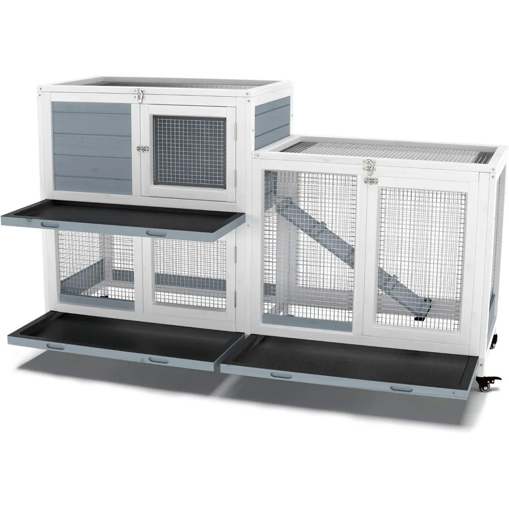 Wooden Indoor Bunny Hutch On Wheels For Small Animals