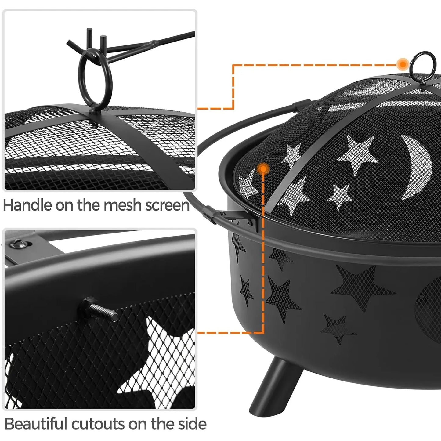 Fire Pit 30in Fire Pits for Outside Wood Burning Outdoor Fireplace with Spark Screen, Poker for Bonfire Patio, Customized