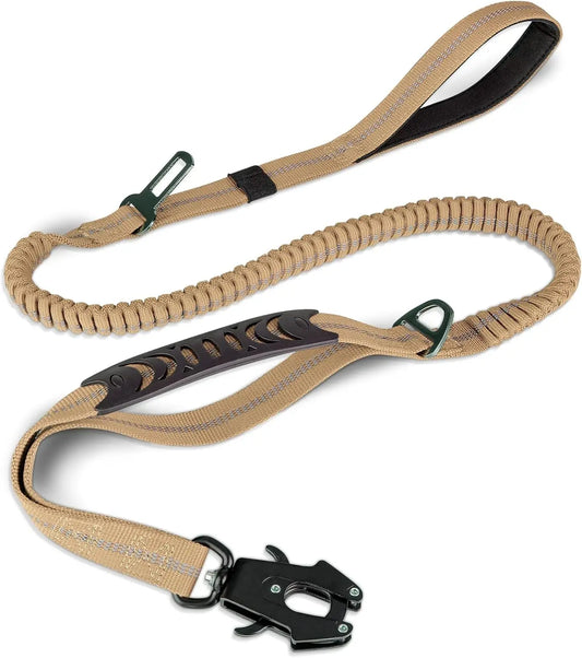 Reflective Shock Absorbing Tactical Dog Leash With Car Seatbelt