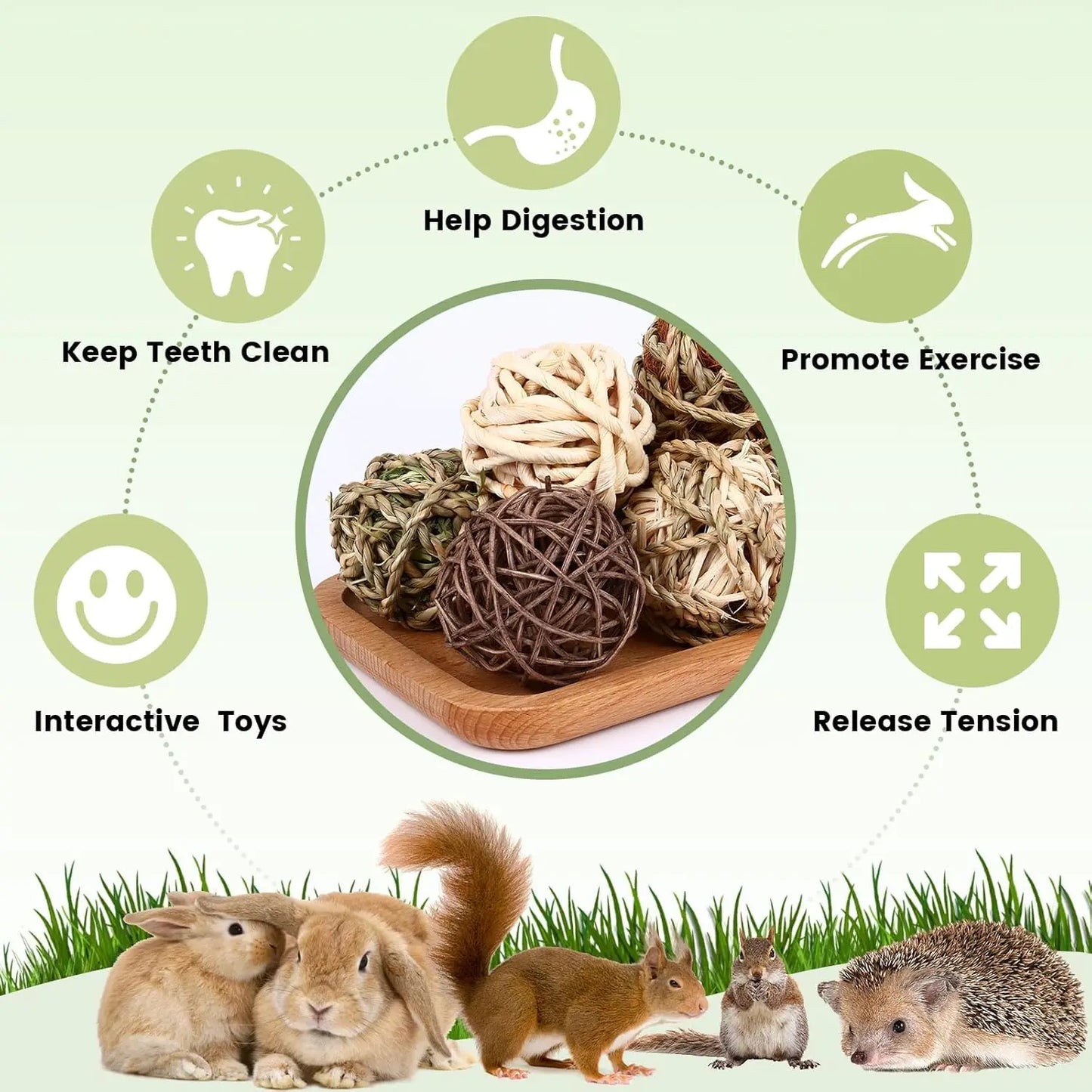 Natural Grass Chew Balls for Rabbits and Small Pets