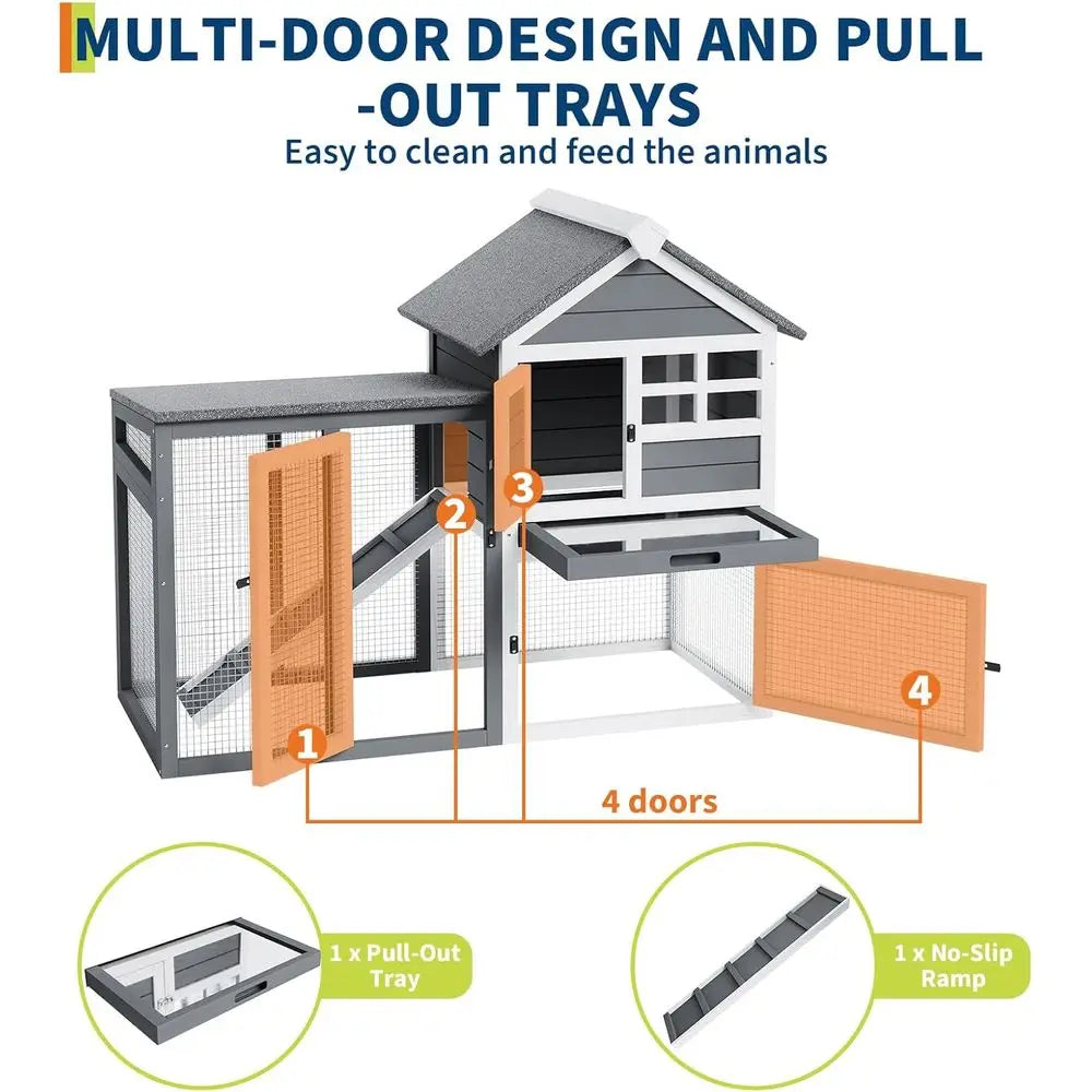 Wooden Rabbit Hutch Waterproof With Pull Out Tray Indoor Outdoor