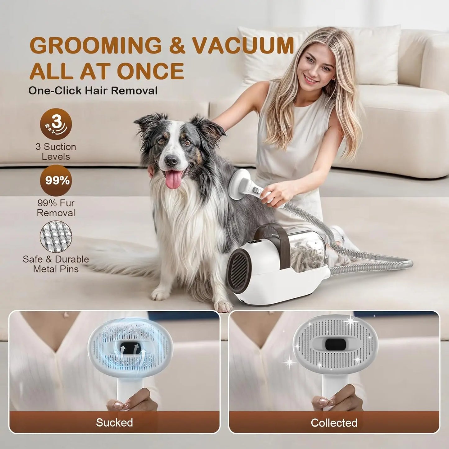 Dog Grooming Vacuum With Clipper And Nail Grinder Kit