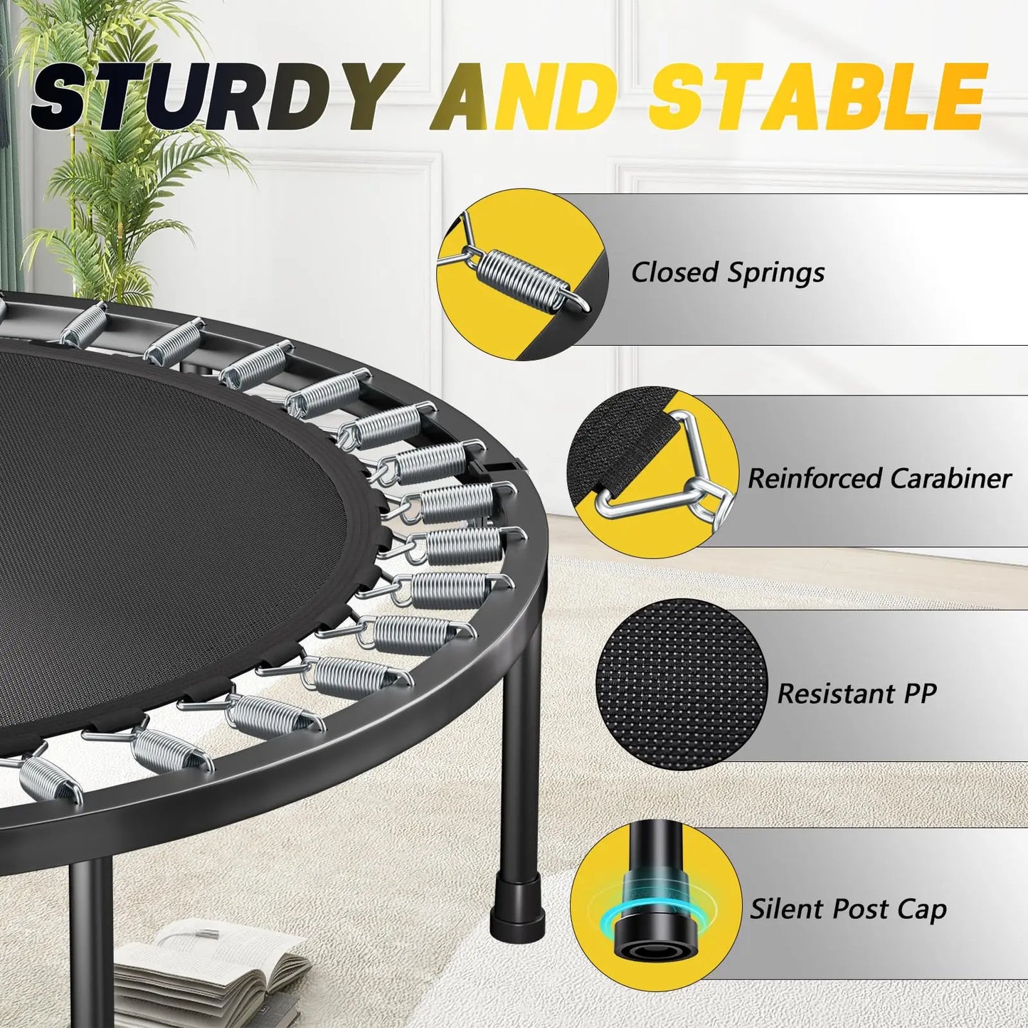 Rebounder Trampoline For Adults With Adjustable U-Bar Handle