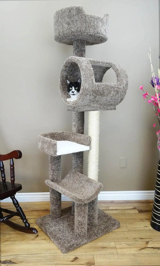 Solid Wood Cat Tree Climbing Tower With Sisal Scratching Posts