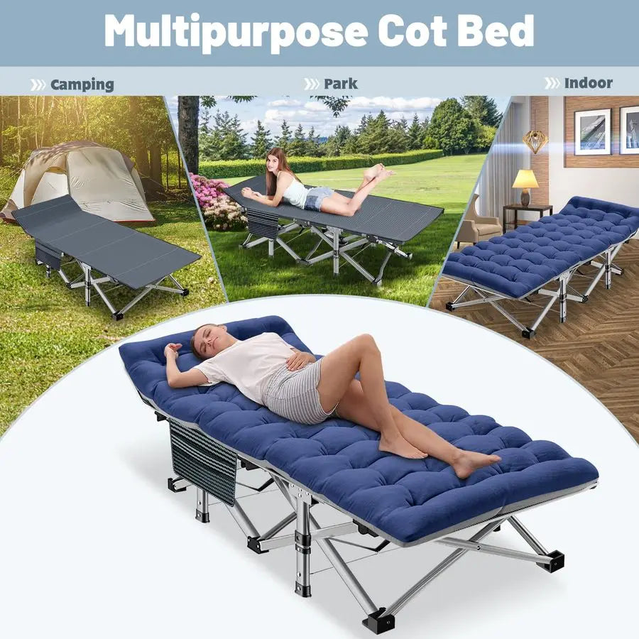 Portable Folding Camping Cot With Pad For Outdoor Travel