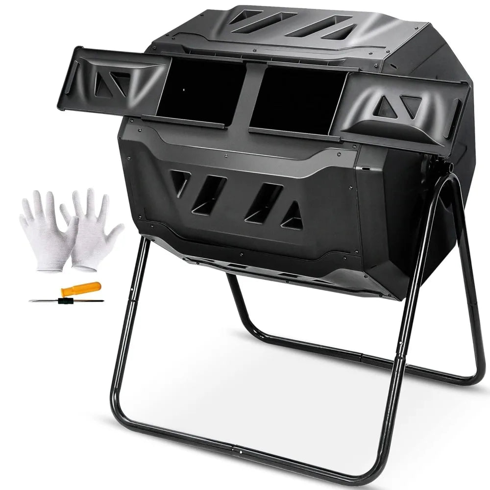 Dual-Chamber 43 Gallon Compost Tumbler Bin