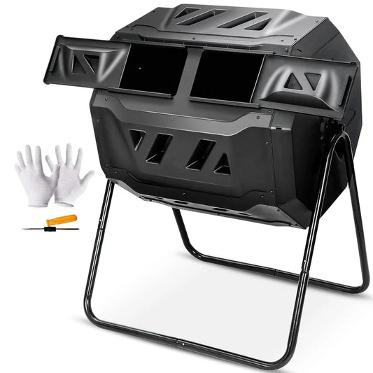 Dual-Chamber 43 Gallon Compost Tumbler Bin