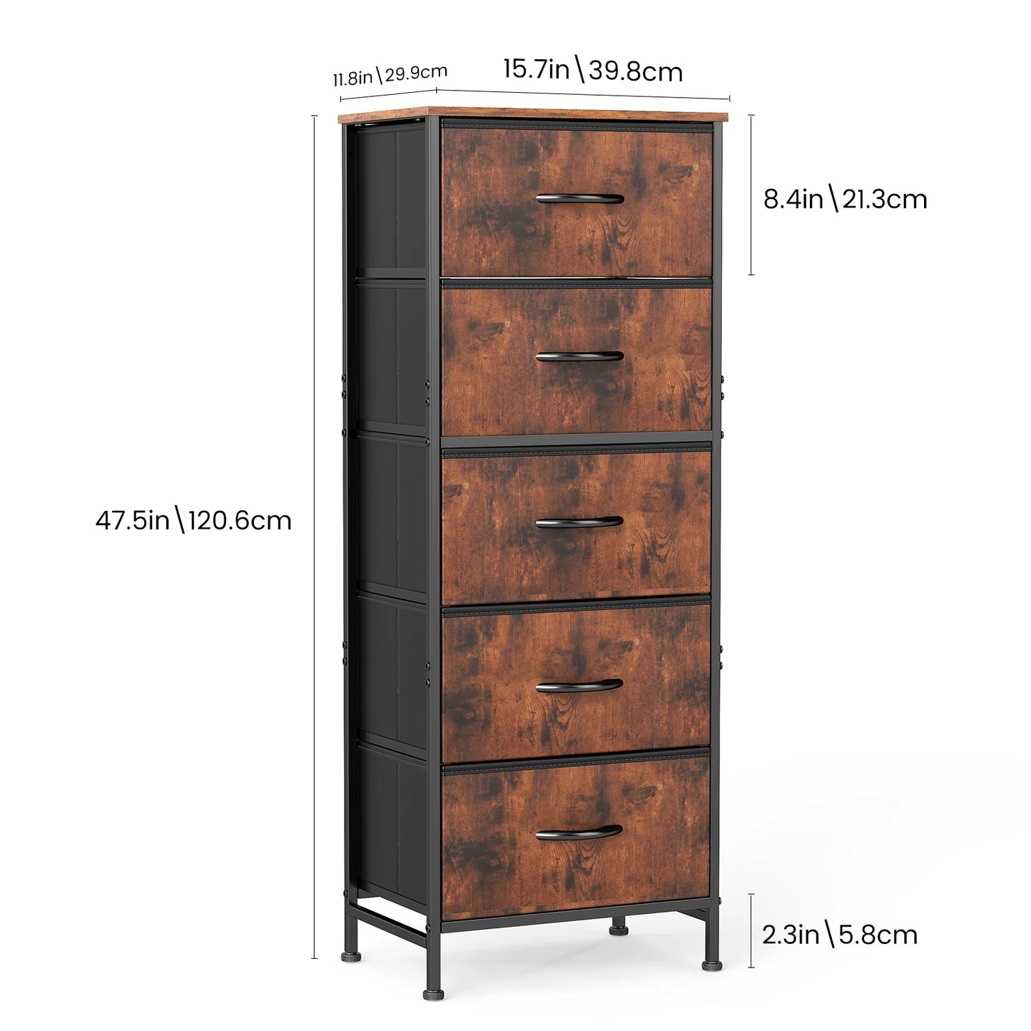 JHK Five Fabric Drawers Bedroom Dresser With Steel Frame