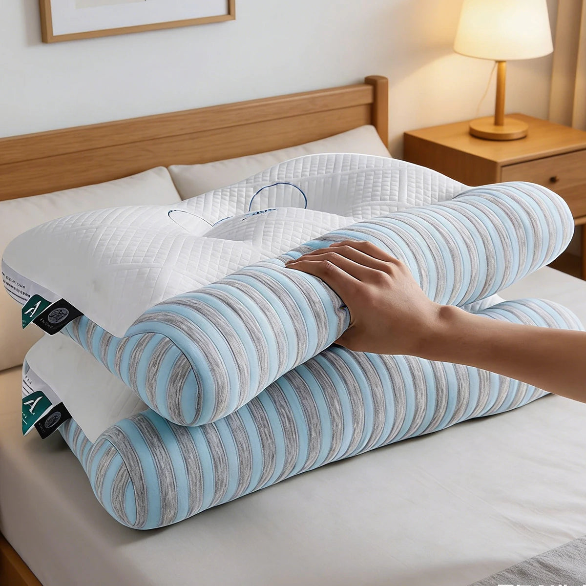 Cooling Sleep Pillow with Neck Support, Featuring a Breathable and Skin-Friendly Pillowcase