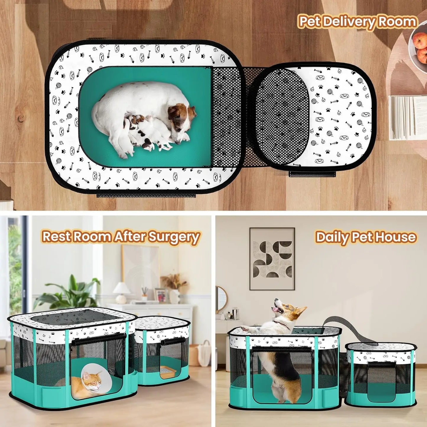 Foldable Pet Playpen with 8-Rod Stability, Indoor/Outdoor Use for Cats and Small Dogs, Easy Setup and Storage (32x24x22 inches)