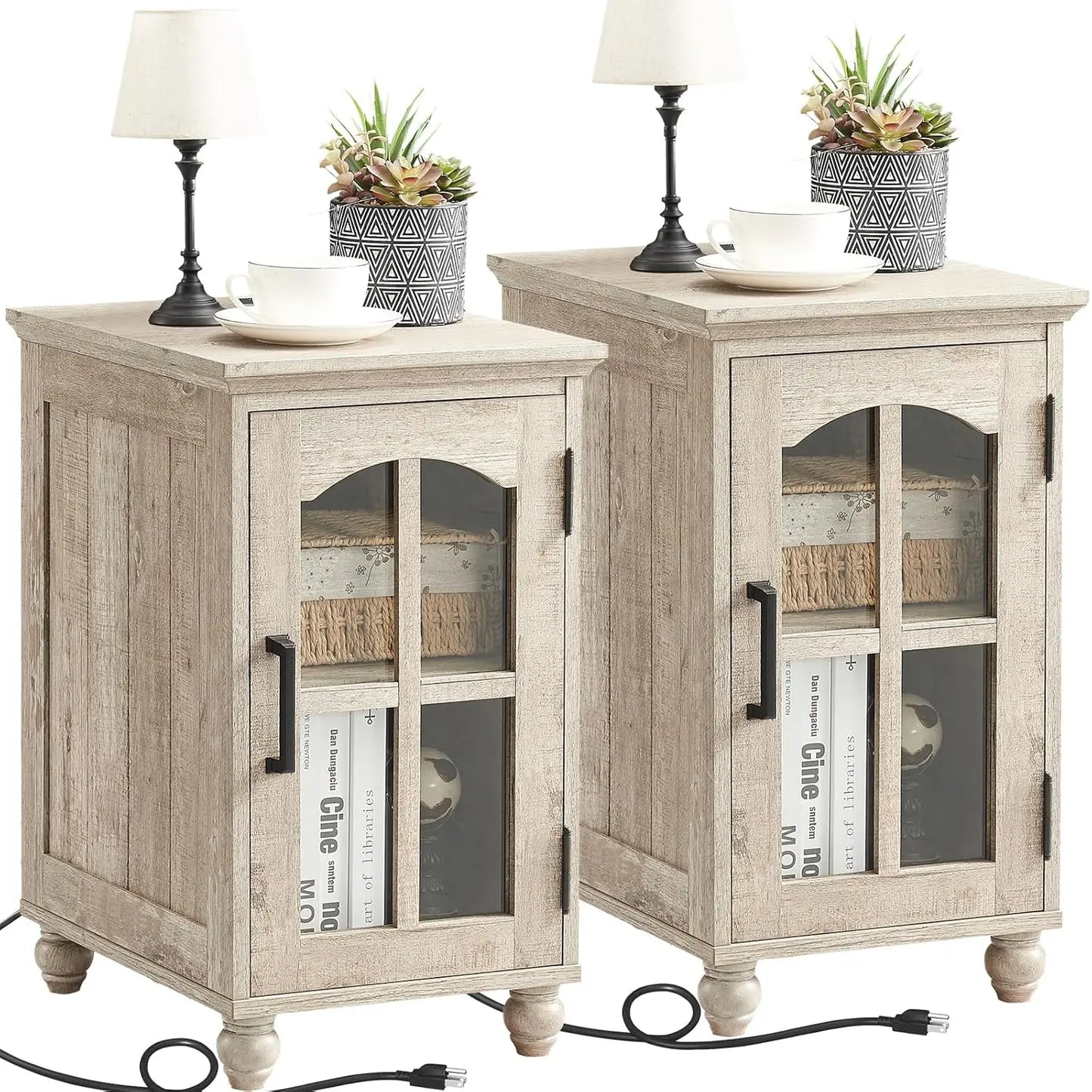 HUANZHUANG Narrow Side Table Set Of 2 With Charging Station
