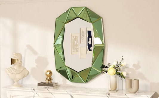 Wisfor Stylish Irregular Silver Glass Wall Mirror With Beveled Diamond Edge