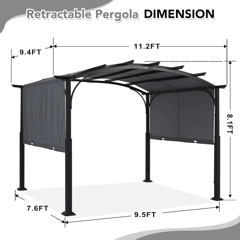 Outdoor Retractable Pergola with Sun Shade Canopy Metal Frame Garden Patio Shelter, Custom