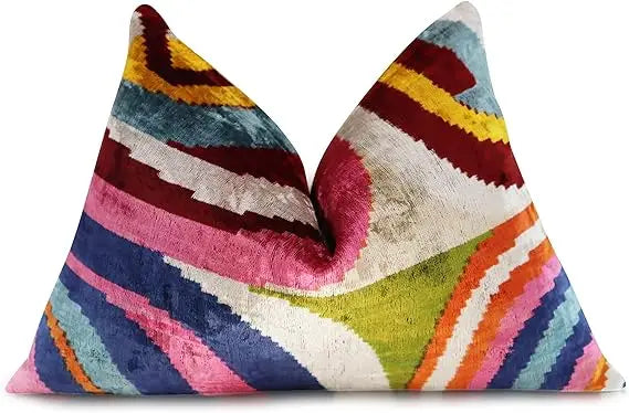 Colorful Silk Velvet Throw Pillow With Down Feather Fill