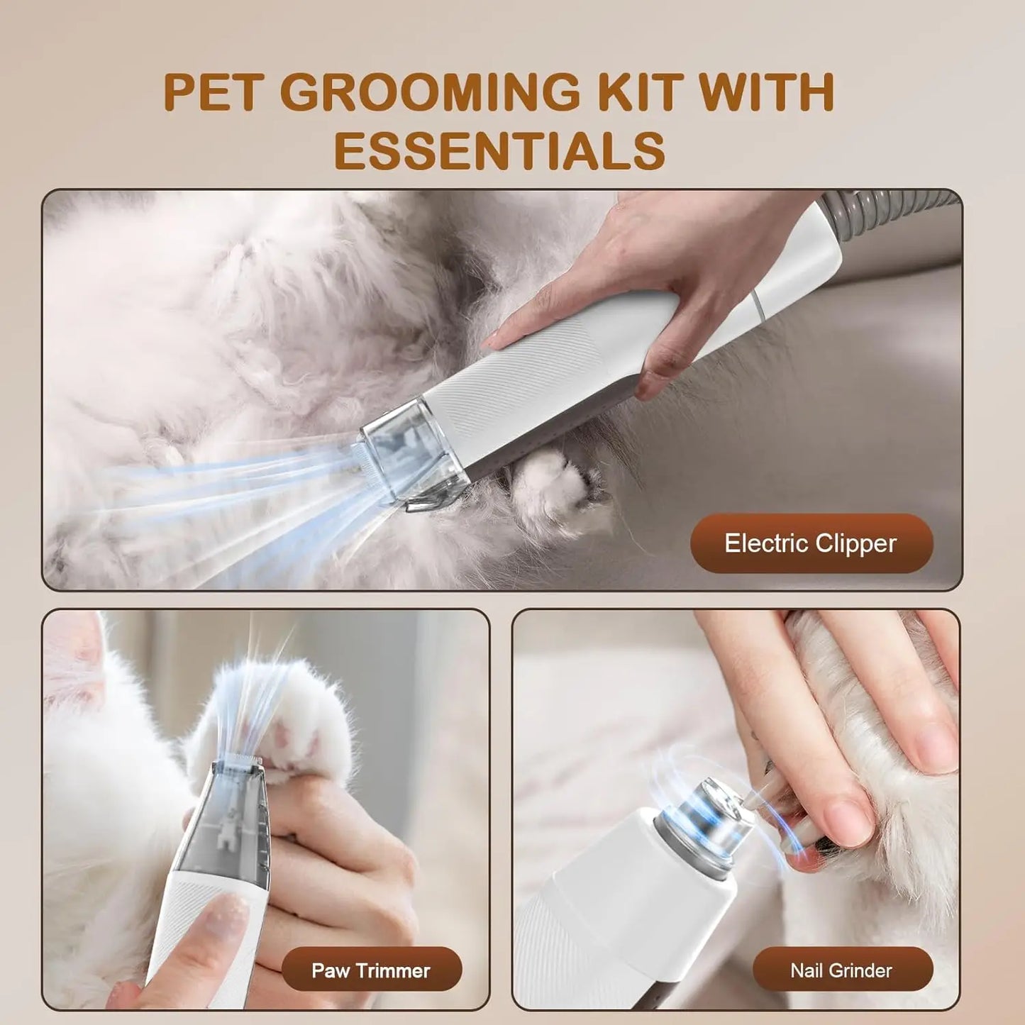 Dog Grooming Vacuum With Clipper And Nail Grinder Kit