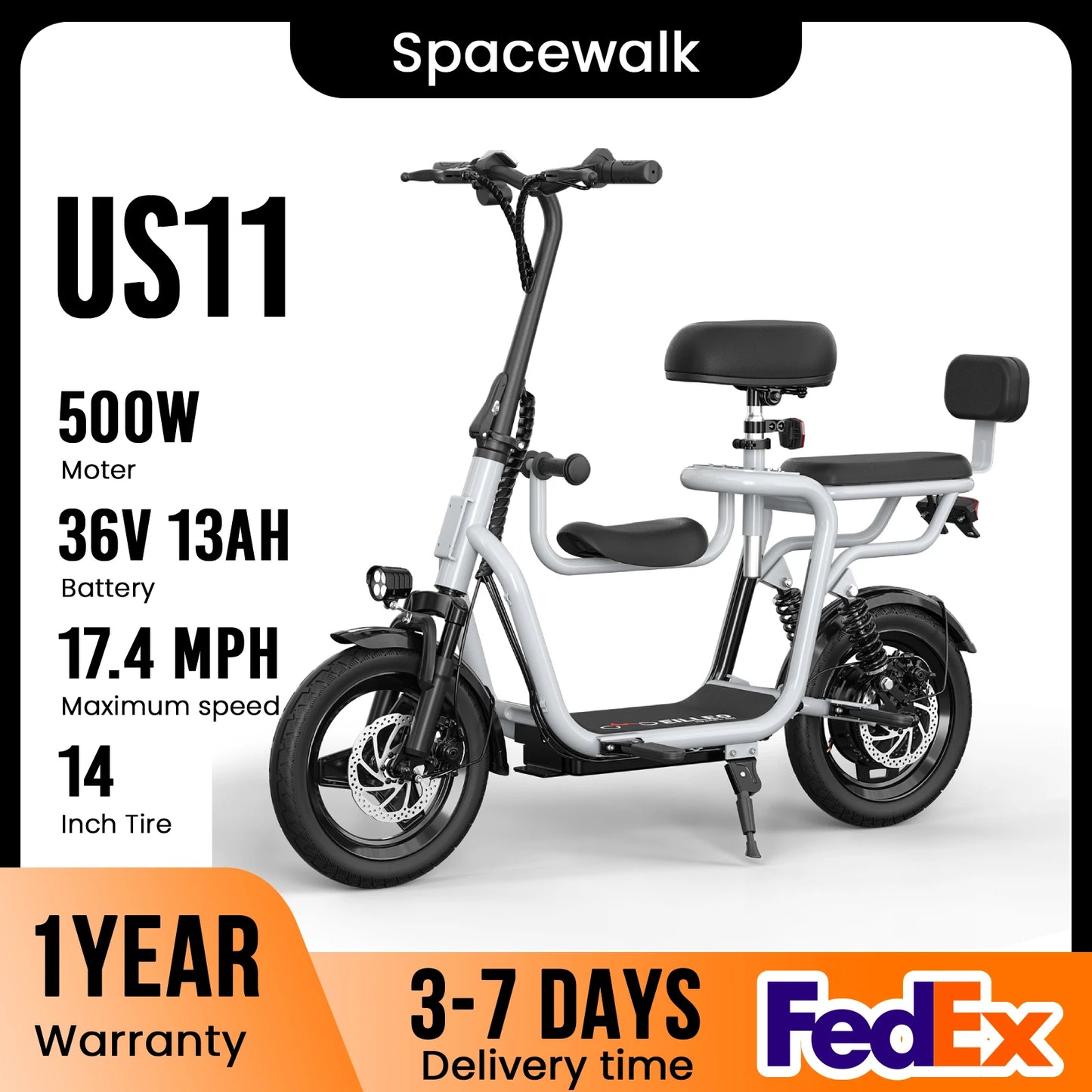 EILLEO SPACEWALK 36V Electric Scooter With Adjustable Seat And Brakes