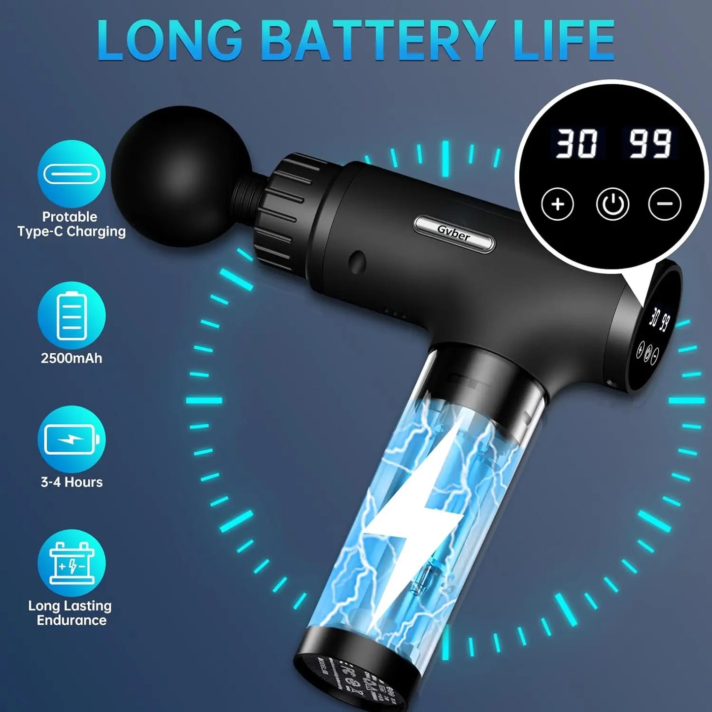 Massage Gun Deep Tissue, Handheld Back Massager for Athletes with 6 Attachments & 30 Speed, Black