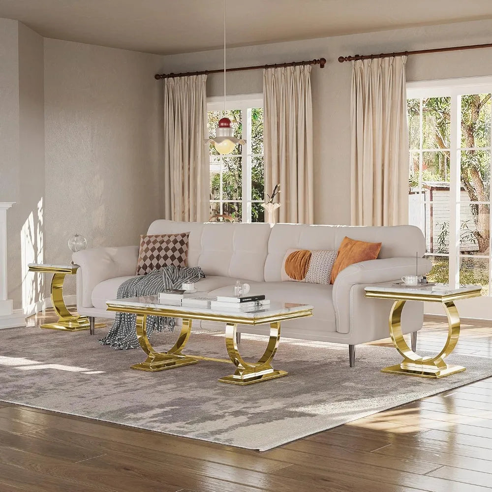 Coffee Table With Double U Base And Textured Desktop