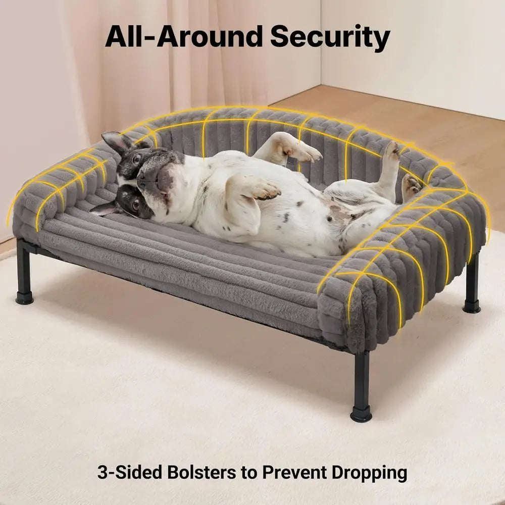 Elevated Dog Bed with Bolster Cushion, Plush Dog Couch Beds for Small Dogs, Washable Raised Pet Cot with Non-Slip Feet for Indoo