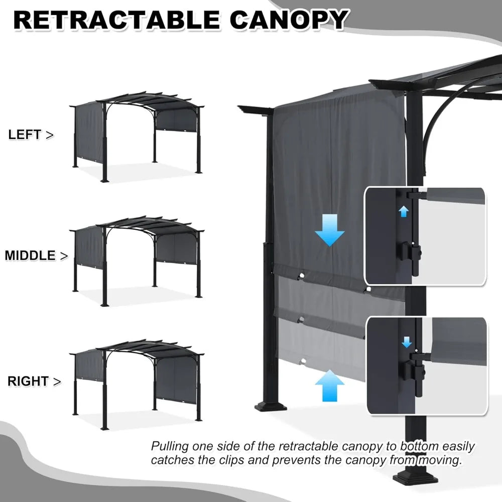 Outdoor Retractable Pergola with Sun Shade Canopy Metal Frame Garden Patio Shelter, Custom