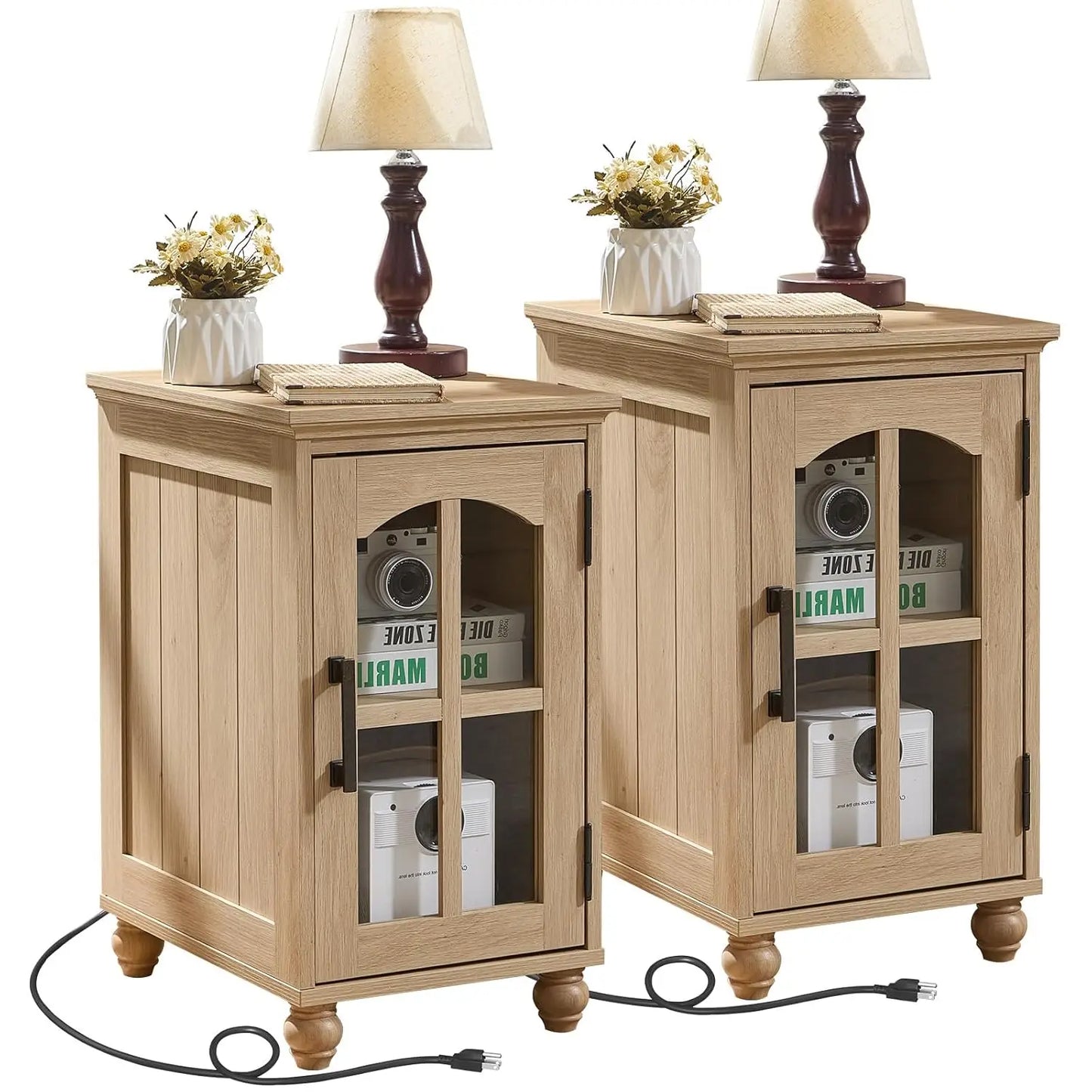 HUANZHUANG Narrow Side Table Set Of 2 With Charging Station