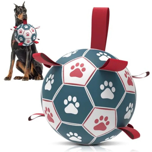 Dog Toys Soccer Ball with Straps Durable Giant Dog Balls Outdoor Dogs Toys Herding Ball Birthday Gifts 10 Inch