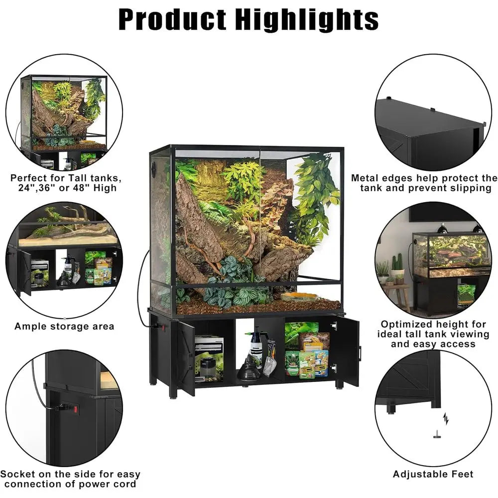 Reptile Tank Stand or 120–230 Gallon Terrariums – Tall Enclosures or Stacked 4x2x2 PVC Tanks – Furniture-Style Cabinet with Stor