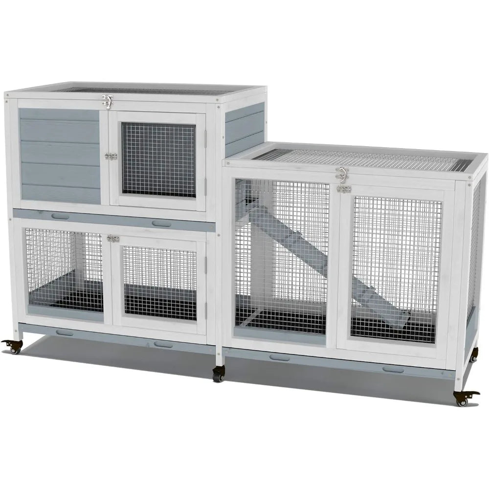 Wooden Indoor Bunny Hutch On Wheels For Small Animals